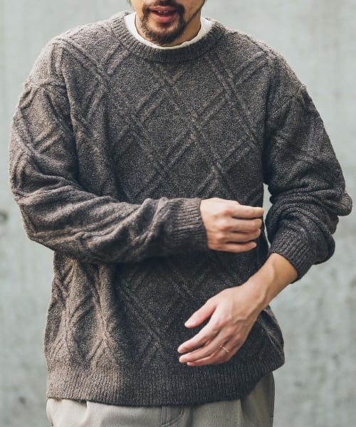 URBAN RESEARCH Sonny Label(アーバンリサーチサニーレーベル)の「ウールライクダイヤパターンニットプルオーバー(ニット/セーター・メンズ・ブラック/ライトグレー/ブラウン/オレンジ/ブルー・LARGE/MEDIUM)」の3枚目の写真
