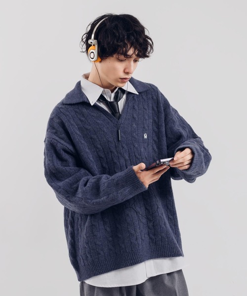 MUHET（ミュエータ）の「スキッパーポロニット（ニット/セーター・レディース・ネイビー/イエロー/チャコールグレー・MEDIUM/X-LARGE）」の3枚目の写真