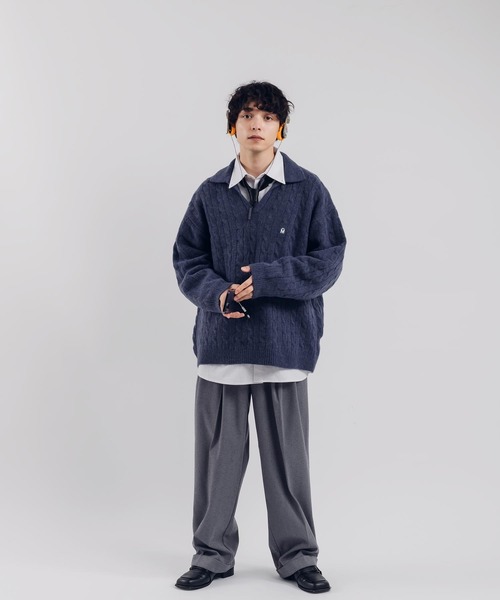 MUHET（ミュエータ）の「スキッパーポロニット（ニット/セーター・レディース・ネイビー/イエロー/チャコールグレー・MEDIUM/X-LARGE）」の4枚目の写真