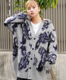 モヘアタッチ 総柄 ビッグカーディガン / Mohair Touch All-Pattern Big Cardigan / ニット カーディガン ユニセックス