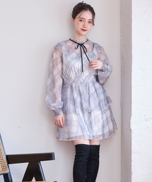 TELMA チュールチェックワンピース
