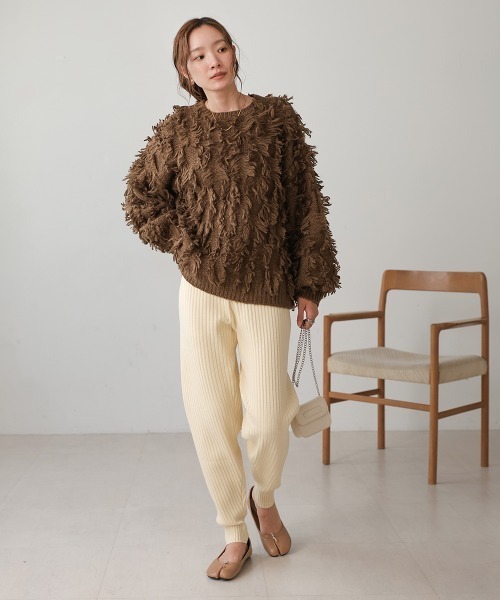 Bab（バブ）の「リブニットジョガーパンツ（その他パンツ・レディース・ブラック/チャコールグレー/ブラウン/アイボリー・S/M）」の5枚目の写真