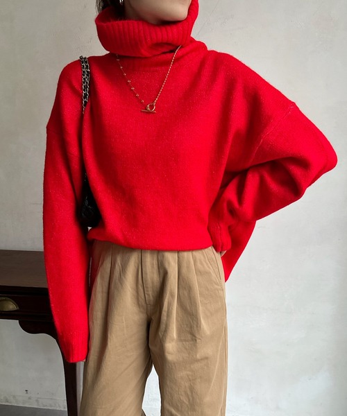 DouDou（ドゥドゥ）の「【WEB限定】 ハイネックワイドプルオーバー（ニット/セーター・レディース・レッド/キャメル/アイボリー/ブラック/ブルー・FREE）」の5枚目の写真