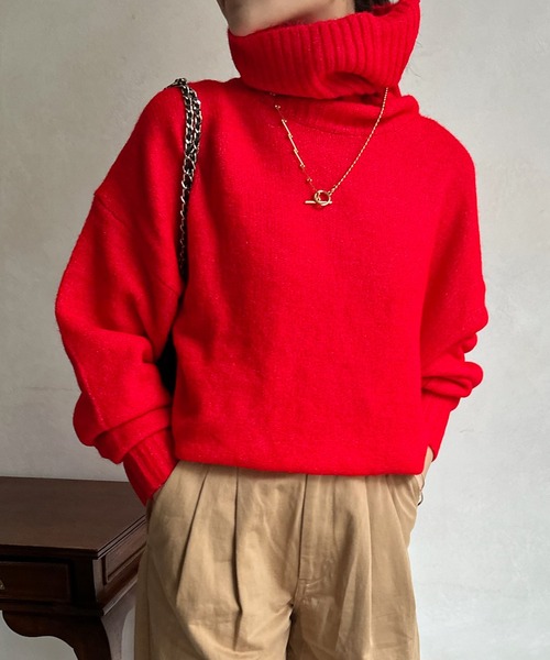 DouDou（ドゥドゥ）の「【WEB限定】 ハイネックワイドプルオーバー（ニット/セーター・レディース・レッド/キャメル/アイボリー/ブラック/ブルー・FREE）」の20枚目の写真