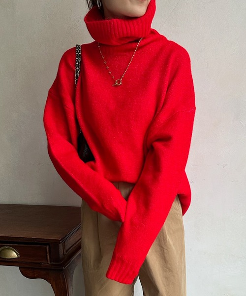 DouDou（ドゥドゥ）の「【WEB限定】 ハイネックワイドプルオーバー（ニット/セーター・レディース・レッド/キャメル/アイボリー/ブラック/ブルー・FREE）」の21枚目の写真