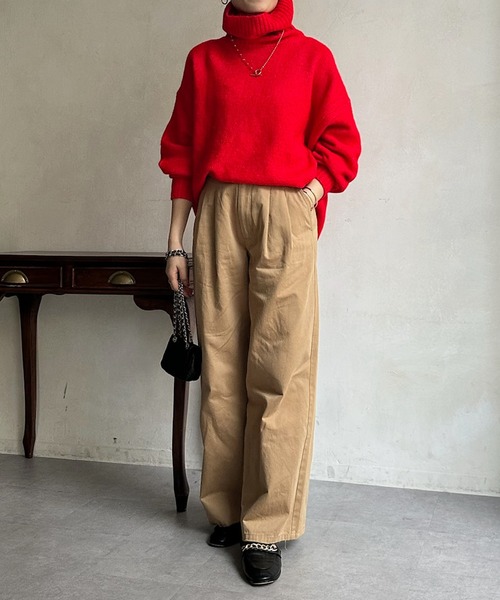 DouDou（ドゥドゥ）の「【WEB限定】 ハイネックワイドプルオーバー（ニット/セーター・レディース・レッド/キャメル/アイボリー/ブラック/ブルー・FREE）」の14枚目の写真