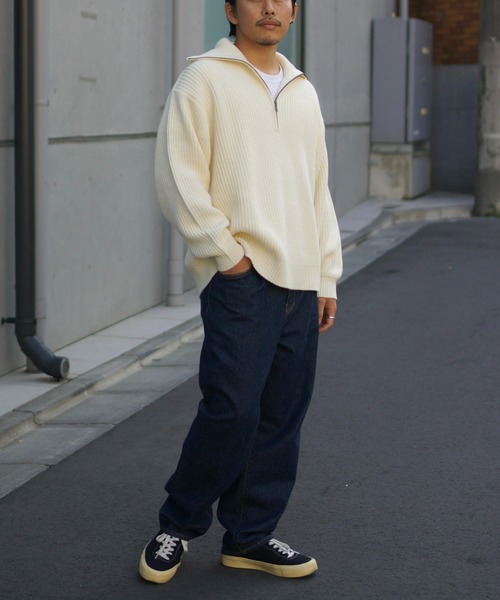 CIAOPANIC TYPY(チャオパニックティピー)の「【ユニセックス】ハーフジップ畔編みニットプルオーバー(ニット/セーター・メンズ・ブラック/ブラウン/オフホワイト・MEDIUM/LARGE)」の7枚目の写真