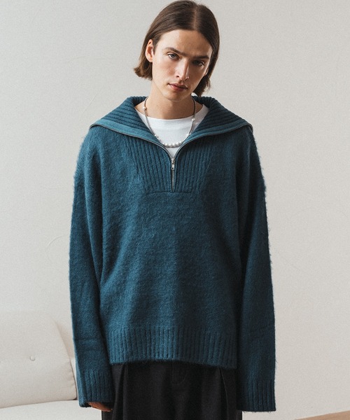セール】MOHAIR LIKE HALF ZIP KNIT/モヘアライクハーフジップニット
