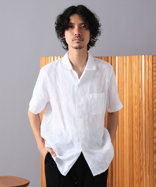 GUY ROVER(ギローバー)の「GUY ROVER × Brilla per il gusto / 別注 リネン オープンカラーシャツ(シャツ/ブラウス・メンズ・ホワイト/オレンジ/ロイヤルブルー/ネイビー・SMALL/MEDIUM/LARGE/X-LARGE)」の7枚目の写真