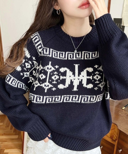 LOULOU select(ルルセレクト)の「ロゴチャイナ柄Wジャガードニットプルオーバー(ニット/セーター・レディース・アイボリー/レッド/チャコールグレー/ネイビー/ボルドー・M/L)」の21枚目の写真