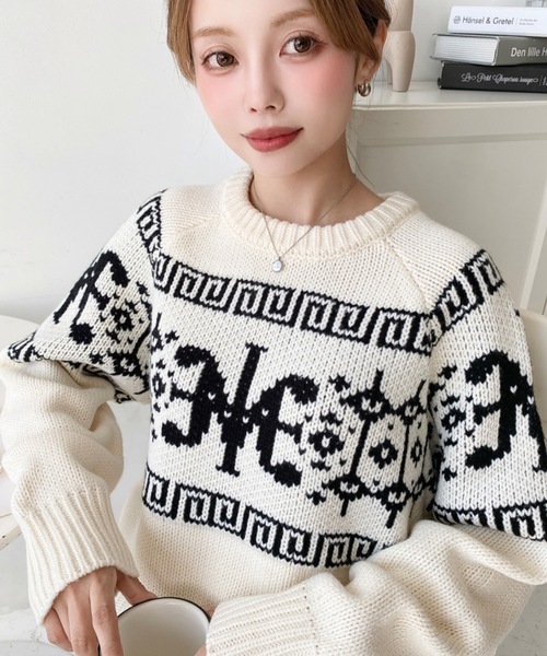 ロゴジャガード×パール バイカラー プルオーバーニット セットアップ ロゴジャガード×パール バイカラー プルオーバーニット