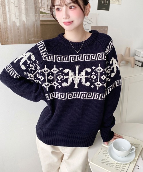 LOULOU select(ルルセレクト)の「ロゴチャイナ柄Wジャガードニットプルオーバー(ニット/セーター・レディース・アイボリー/レッド/チャコールグレー/ネイビー/ボルドー・M/L)」の18枚目の写真