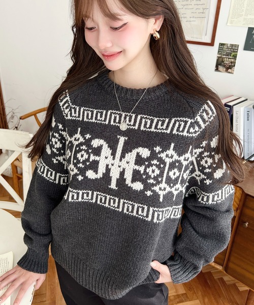 セール】ロゴチャイナ柄Wジャガードニットプルオーバー（ニット
