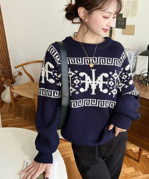 セール】ロゴチャイナ柄Wジャガードニットプルオーバー（ニット
