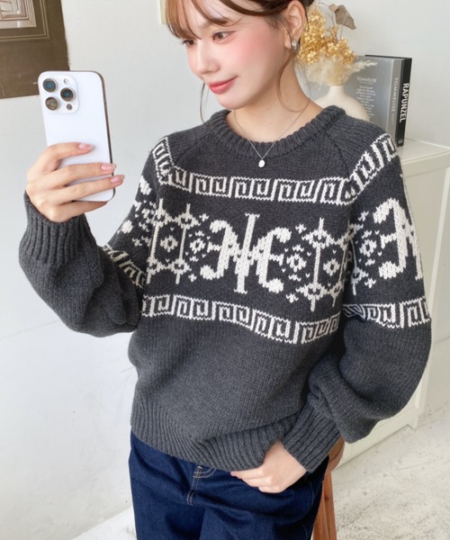 セール】ロゴチャイナ柄Wジャガードニットプルオーバー（ニット