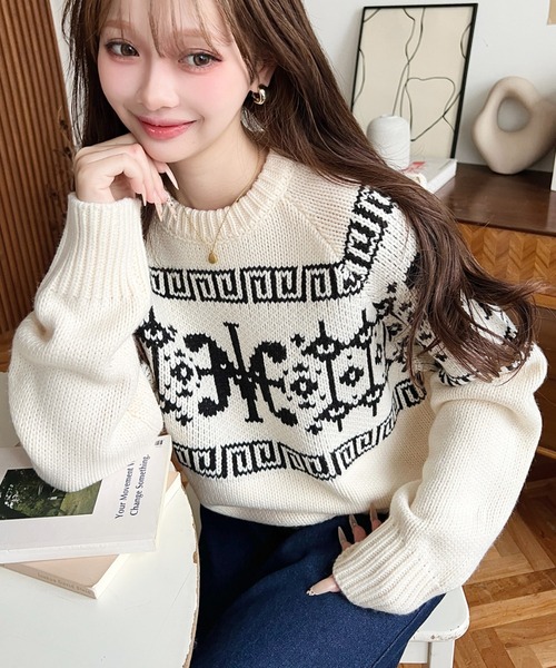 セール】ロゴチャイナ柄Wジャガードニットプルオーバー（ニット