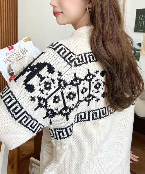 LOULOU select(ルルセレクト)の「ロゴチャイナ柄Wジャガードニットプルオーバー(ニット/セーター・レディース・アイボリー/レッド/チャコールグレー/ネイビー/ボルドー・M/L)」の10枚目の写真