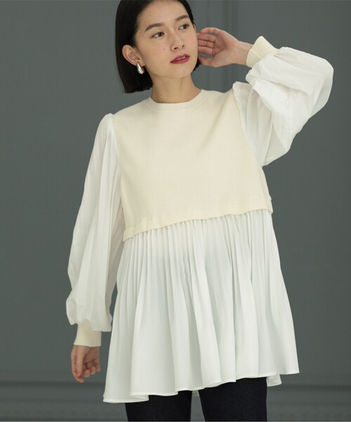OPAQUE.CLIP（オペークドットクリップ）の「◆プリーツドッキングチュニックニット【洗濯機洗い可】（ニット/セーター・レディース・ホワイト/ブラック/ライトブルー・38/40/42）」の10枚目の写真