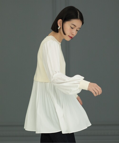 OPAQUE.CLIP（オペークドットクリップ）の「◆プリーツドッキングチュニックニット【洗濯機洗い可】（ニット/セーター・レディース・ホワイト/ブラック/ライトブルー・38/40/42）」の16枚目の写真