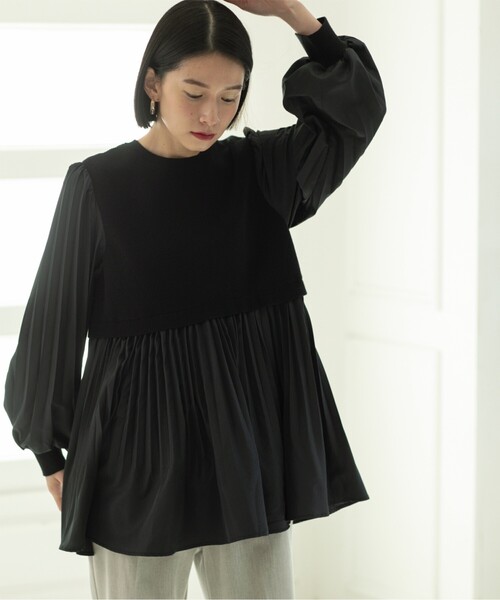 OPAQUE.CLIP（オペークドットクリップ）の「◆プリーツドッキングチュニックニット【洗濯機洗い可】（ニット/セーター・レディース・ホワイト/ブラック/ライトブルー・38/40/42）」の19枚目の写真