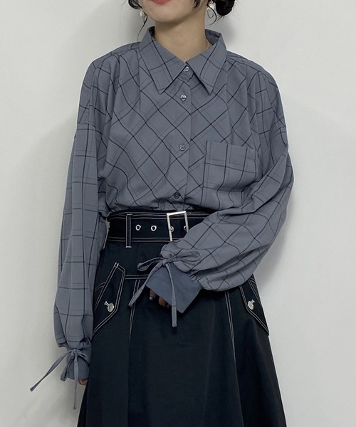 NICOLE CLUB（ニコル　クラブ）の「袖リブチェックオーバーシャツ（シャツ/ブラウス・レディース・チャコールグレー/ブラック/オフホワイト・MEDIUM）」の3枚目の写真