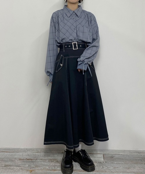 NICOLE CLUB（ニコル　クラブ）の「袖リブチェックオーバーシャツ（シャツ/ブラウス・レディース・チャコールグレー/ブラック/オフホワイト・MEDIUM）」の15枚目の写真