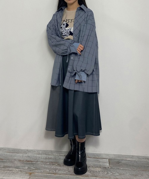 NICOLE CLUB（ニコル　クラブ）の「袖リブチェックオーバーシャツ（シャツ/ブラウス・レディース・チャコールグレー/ブラック/オフホワイト・MEDIUM）」の17枚目の写真