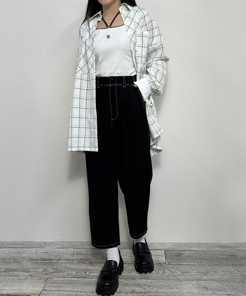 NICOLE CLUB（ニコル　クラブ）の「袖リブチェックオーバーシャツ（シャツ/ブラウス・レディース・チャコールグレー/ブラック/オフホワイト・MEDIUM）」の18枚目の写真