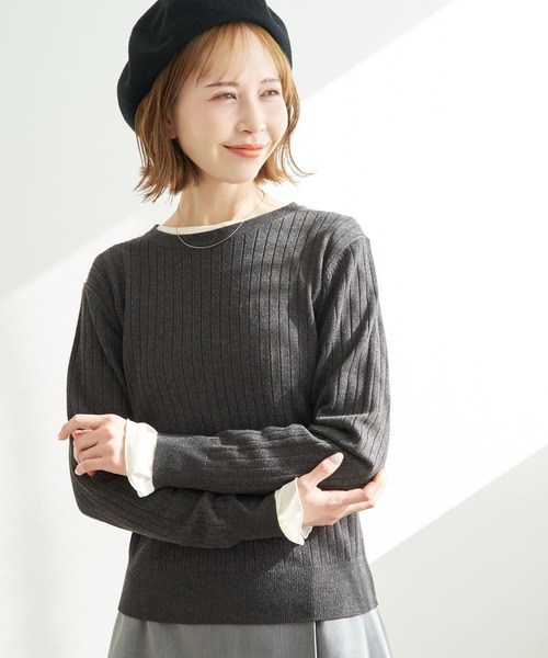 ROPE' PICNIC（ロペピクニック）の「ラメワイドリブニットプルオーバー（ニット/セーター・レディース・ライトグレー/チャコールグレー/ピンク/ベージュ・38）」の2枚目の写真