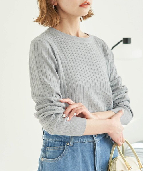 ROPE' PICNIC（ロペピクニック）の「ラメワイドリブニットプルオーバー（ニット/セーター・レディース・ライトグレー/チャコールグレー/ピンク/ベージュ・38）」の3枚目の写真