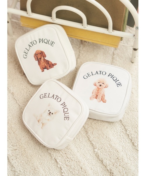 ワンちゃん★ジェラピケ【gelato pique】犬柄スクエアポーチ gelato pique(ジェラートピケ)の「DOG柄スクエアティッシュ