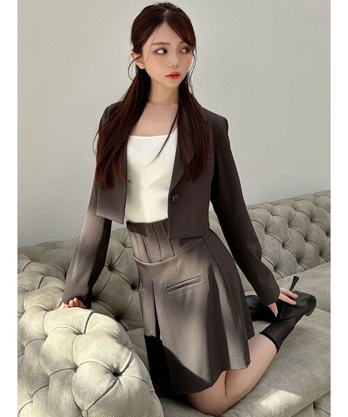 RESEXXY（リゼクシー）の「ナローラペルクロップドジャケット【セットアップ着用可能】（テーラードジャケット・レディース・アイボリー/チャコールグレー/ミント・FREE）」の5枚目の写真