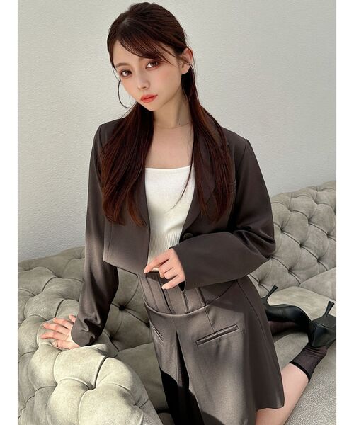 RESEXXY（リゼクシー）の「ナローラペルクロップドジャケット【セットアップ着用可能】（テーラードジャケット・レディース・アイボリー/チャコールグレー/ミント・FREE）」の7枚目の写真