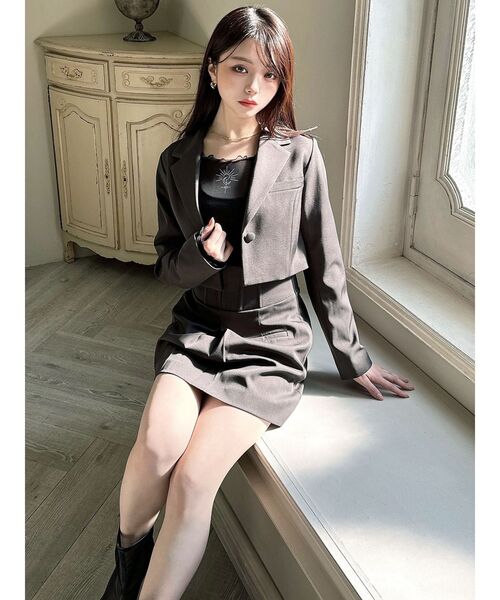 RESEXXY（リゼクシー）の「ナローラペルクロップドジャケット【セットアップ着用可能】（テーラードジャケット・レディース・アイボリー/チャコールグレー/ミント・FREE）」の19枚目の写真