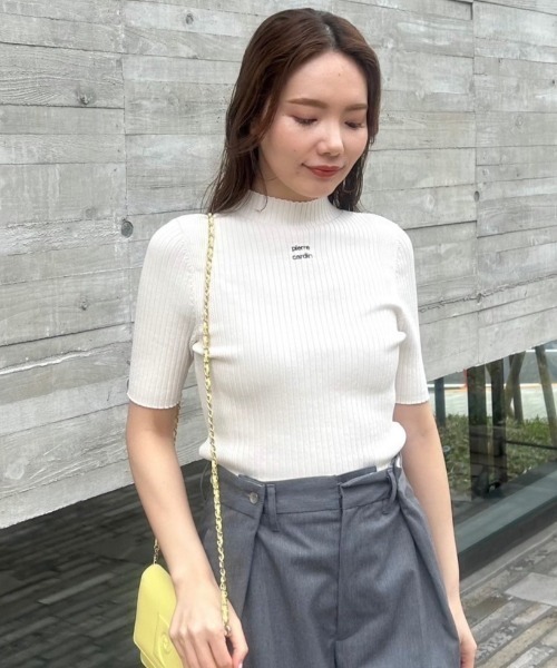 【pierre cardin】ロゴ刺繍リブニットプルオーバー