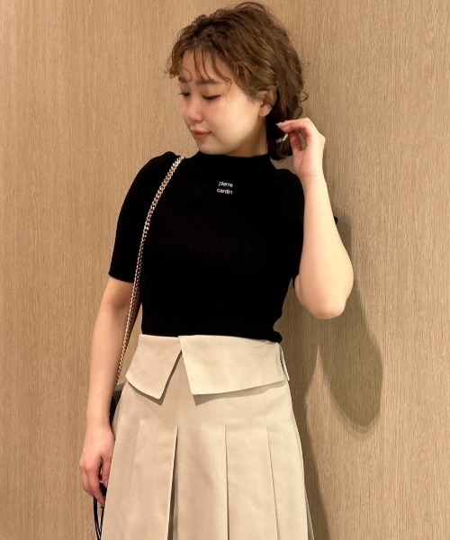 【pierre cardin】ロゴ刺繍リブニットプルオーバー