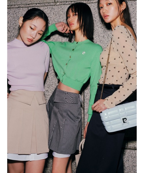 【pierre cardin】ロゴ刺繍リブニットプルオーバー