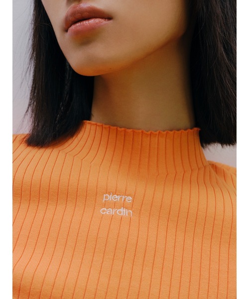 【pierre cardin】ロゴ刺繍リブニットプルオーバー