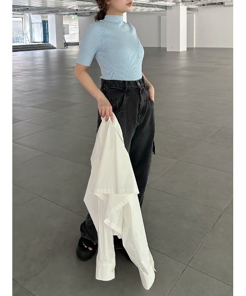 【pierre cardin】ロゴ刺繍リブニットプルオーバー