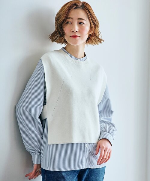 grove（グローブ）の「◆着回しの効く嬉しいセットアイテム ニットベスト×前開きシャツ（ベスト・レディース・ネイビー/ライトグレー/ホワイト系・02/03/01/04/05）」の2枚目の写真