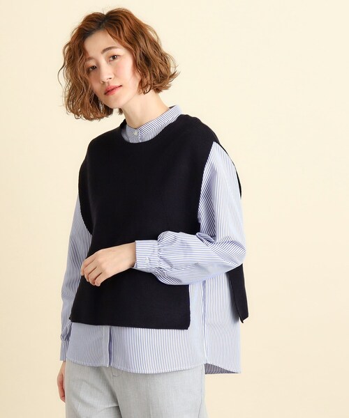grove（グローブ）の「◆着回しの効く嬉しいセットアイテム ニットベスト×前開きシャツ（ベスト・レディース・ネイビー/ライトグレー/ホワイト系・02/03/01/04/05）」の3枚目の写真