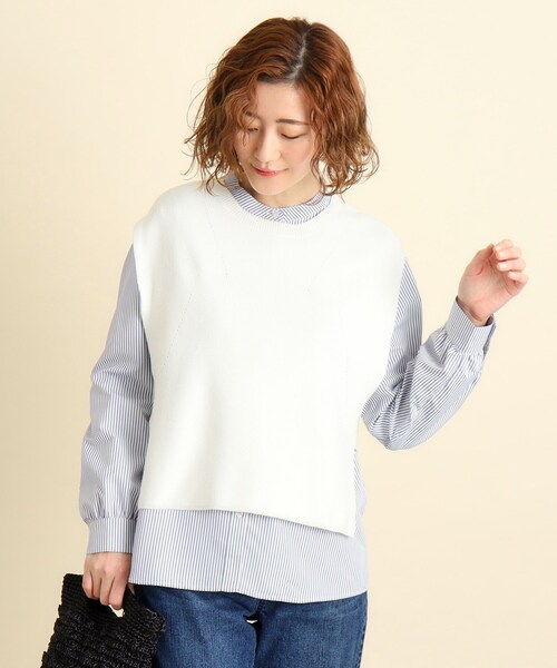 grove（グローブ）の「◆着回しの効く嬉しいセットアイテム ニットベスト×前開きシャツ（ベスト・レディース・ネイビー/ライトグレー/ホワイト系・02/03/01/04/05）」の20枚目の写真