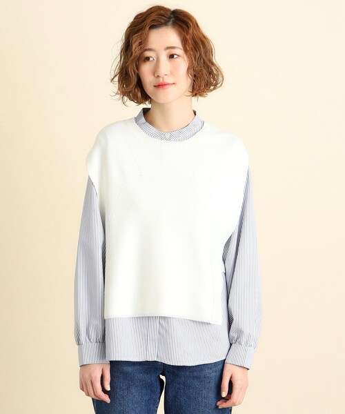 grove（グローブ）の「◆着回しの効く嬉しいセットアイテム ニットベスト×前開きシャツ（ベスト・レディース・ネイビー/ライトグレー/ホワイト系・02/03/01/04/05）」の13枚目の写真