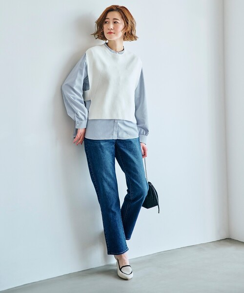 grove（グローブ）の「◆着回しの効く嬉しいセットアイテム ニットベスト×前開きシャツ（ベスト・レディース・ネイビー/ライトグレー/ホワイト系・02/03/01/04/05）」の4枚目の写真