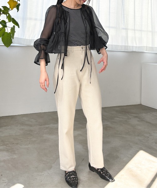 EPIMI E'PIMMY（エピミエピミー）の「2WAYオーガンシアーシャーリングブラウス（シャツ/ブラウス・レディース・ブラック/ピンクベージュ/オフホワイト/ブルー・MEDIUM）」の7枚目の写真