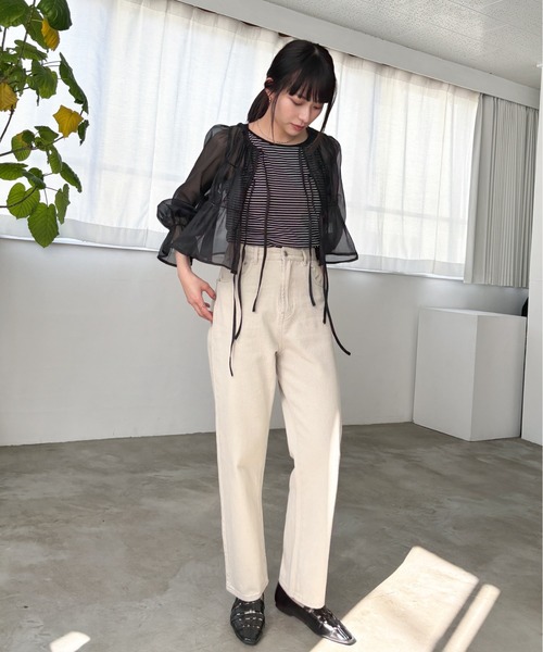 EPIMI E'PIMMY（エピミエピミー）の「2WAYオーガンシアーシャーリングブラウス（シャツ/ブラウス・レディース・ブラック/ピンクベージュ/オフホワイト/ブルー・MEDIUM）」の8枚目の写真