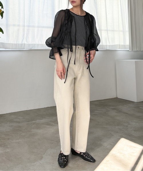 EPIMI E'PIMMY（エピミエピミー）の「2WAYオーガンシアーシャーリングブラウス（シャツ/ブラウス・レディース・ブラック/ピンクベージュ/オフホワイト/ブルー・MEDIUM）」の5枚目の写真