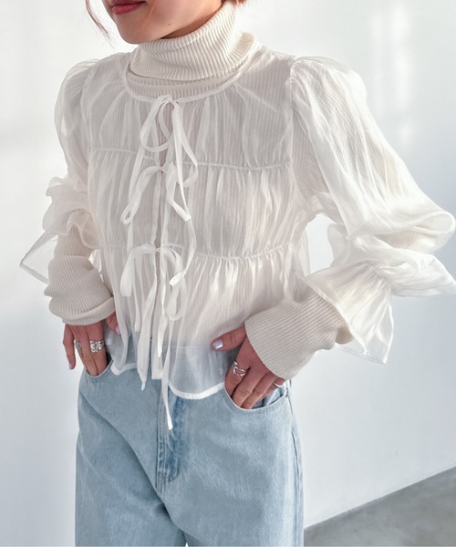 EPIMI E'PIMMY（エピミエピミー）の「2WAYオーガンシアーシャーリングブラウス（シャツ/ブラウス・レディース・ブラック/ピンクベージュ/オフホワイト/ブルー・MEDIUM）」の15枚目の写真