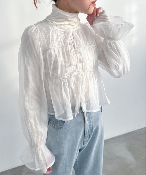 EPIMI E'PIMMY（エピミエピミー）の「2WAYオーガンシアーシャーリングブラウス（シャツ/ブラウス・レディース・ブラック/ピンクベージュ/オフホワイト/ブルー・MEDIUM）」の16枚目の写真