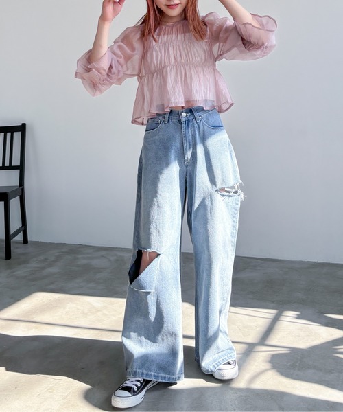 EPIMI E'PIMMY（エピミエピミー）の「2WAYオーガンシアーシャーリングブラウス（シャツ/ブラウス・レディース・ブラック/ピンクベージュ/オフホワイト/ブルー・MEDIUM）」の18枚目の写真